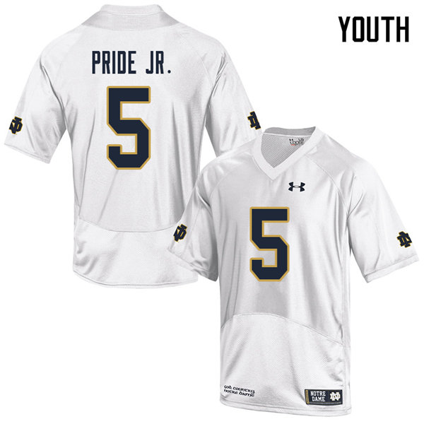 Youth NCAA Notre Dame Fighting Irish #5 Troy Pride Jr. Stitched College Under Armour Authentic White Football Jersey PF10A71SH